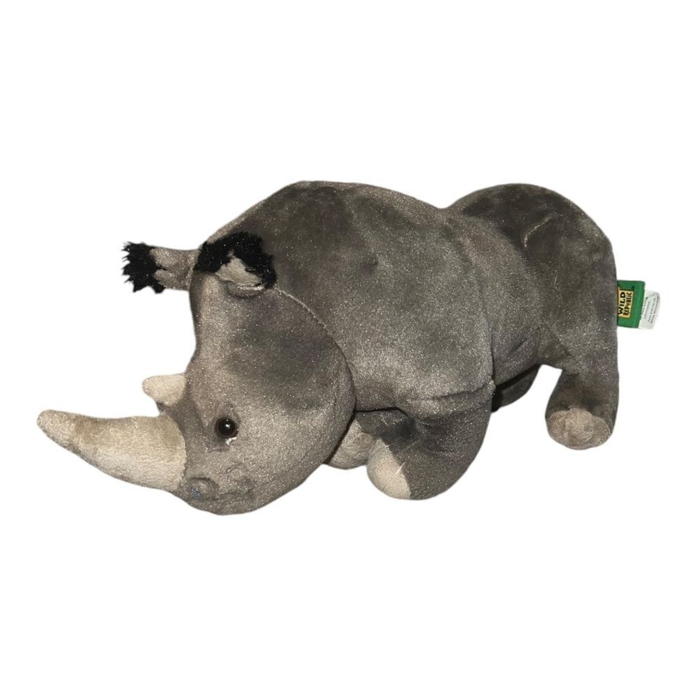 Wild Republic White Rhinoceros 12" Zoo Animal Toy Gray Rhino Plush EUC